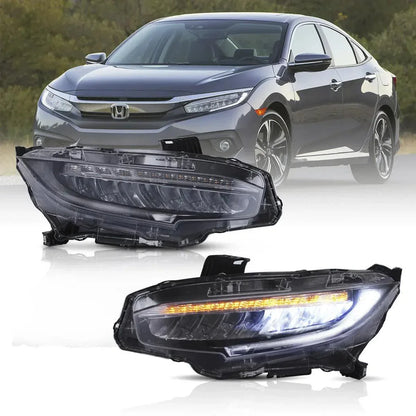 LED bloc optique avant Reflection Bowl chromé pour 2016–2021 Honda Civic 10th Gen (FC/FK) – NOVADOMIO
