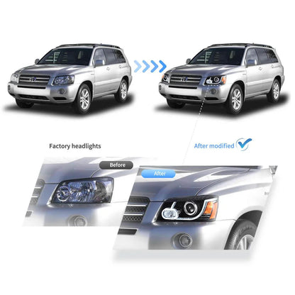 LED bloc optique avant projecteur double faisceau noir pour 2004–2007 Toyota Highlander 1th Gen (XU20) Facelift – vue 5