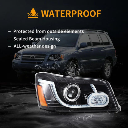 LED bloc optique avant projecteur double faisceau noir pour 2004–2007 Toyota Highlander 1th Gen (XU20) Facelift – vue 7