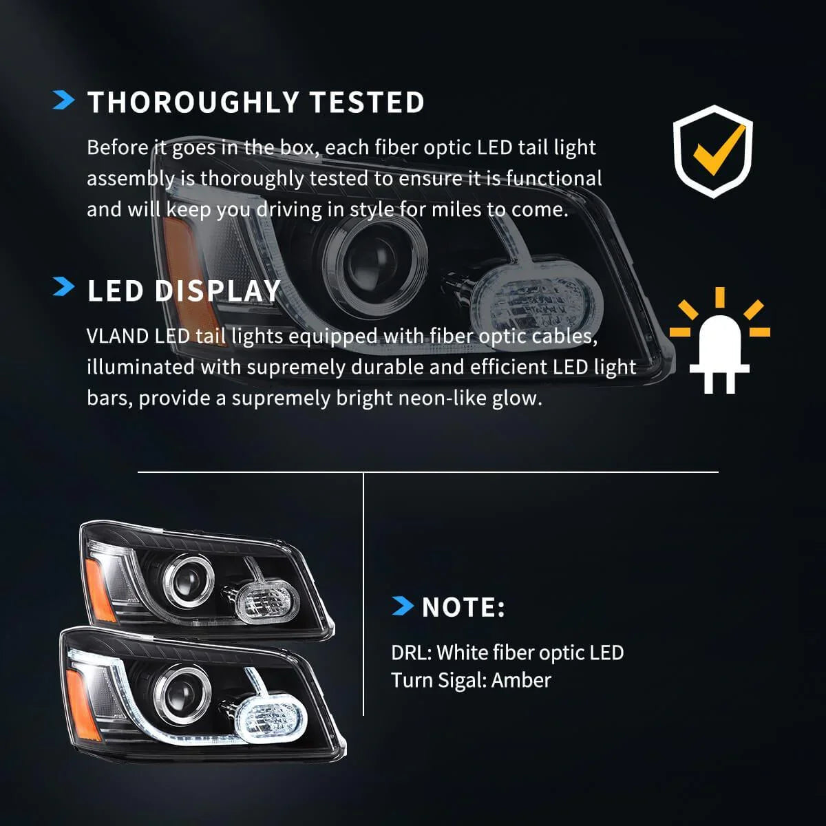 LED bloc optique avant Dual Beam Projector noir pour 2004-2007 Toyota Highlander 1th Gen (XU20) Facelift – vue 6