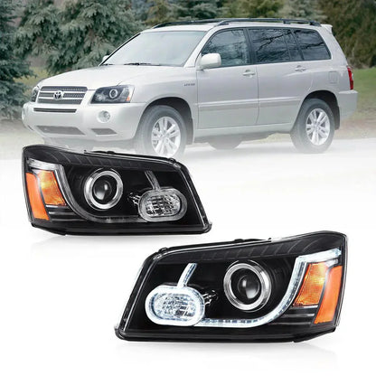 LED bloc optique avant projecteur double faisceau noir pour 2004–2007 Toyota Highlander 1th Gen (XU20) Facelift – NOVADOMIO