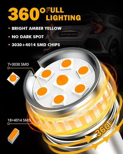 BAU15S 7507 Ampoules LED pour clignotants avant/arrière et feux latéraux 11 W 4 000 lm 3 500 K orange B1 série – 2 ampoules