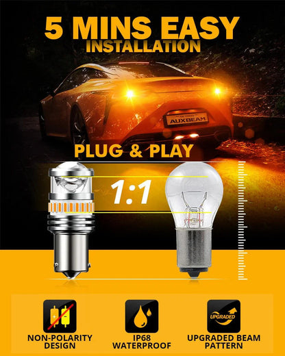 BAU15S 7507 Ampoules LED pour clignotants avant/arrière et feux latéraux 11 W 4 000 lm 3 500 K orange B1 série – 2 ampoules