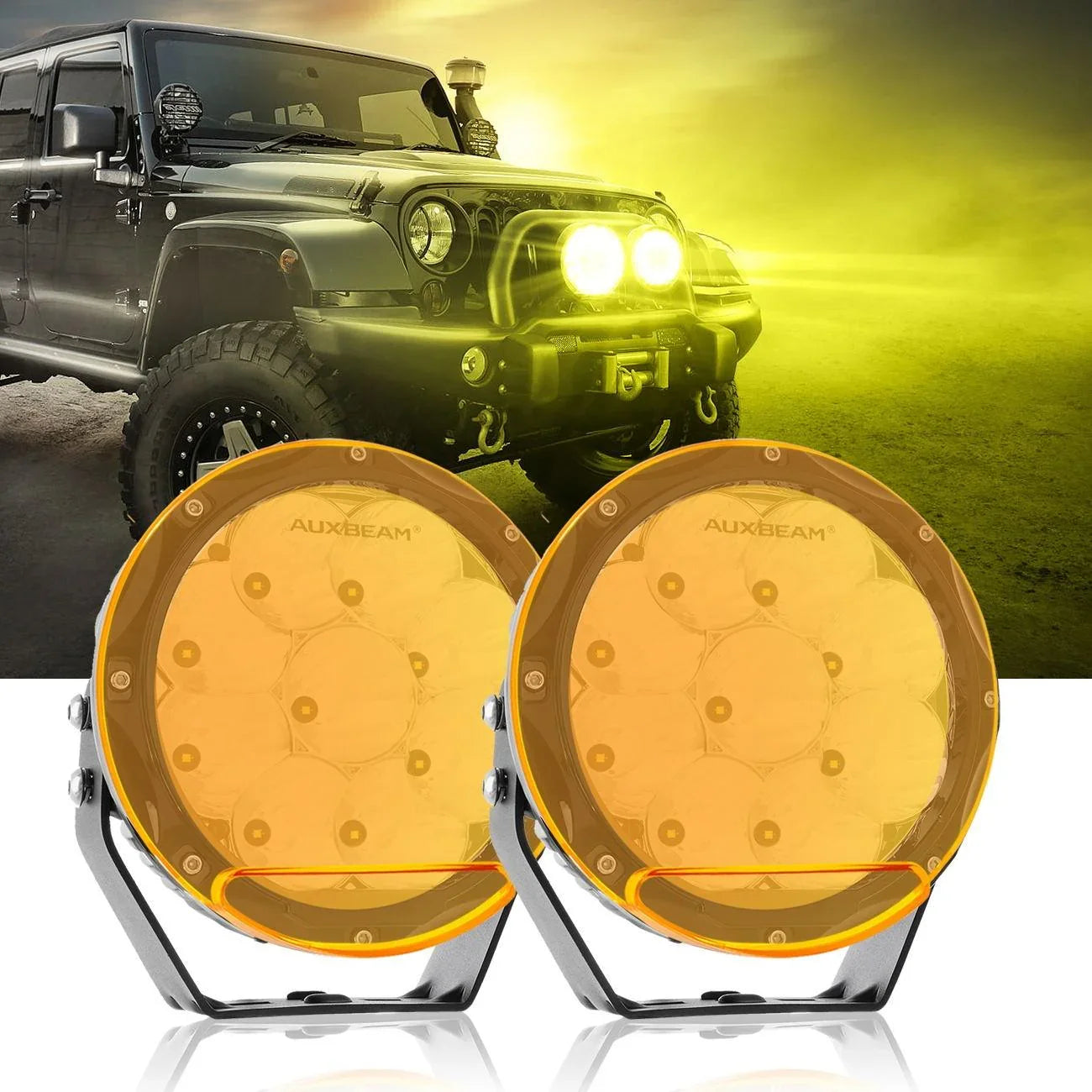 (2pcs/set) 7 Inch 90W Round faisceau longue portée Offroad LED Driving Lights w/ SAE Compliant+orange/noir Covers(Optional)…
