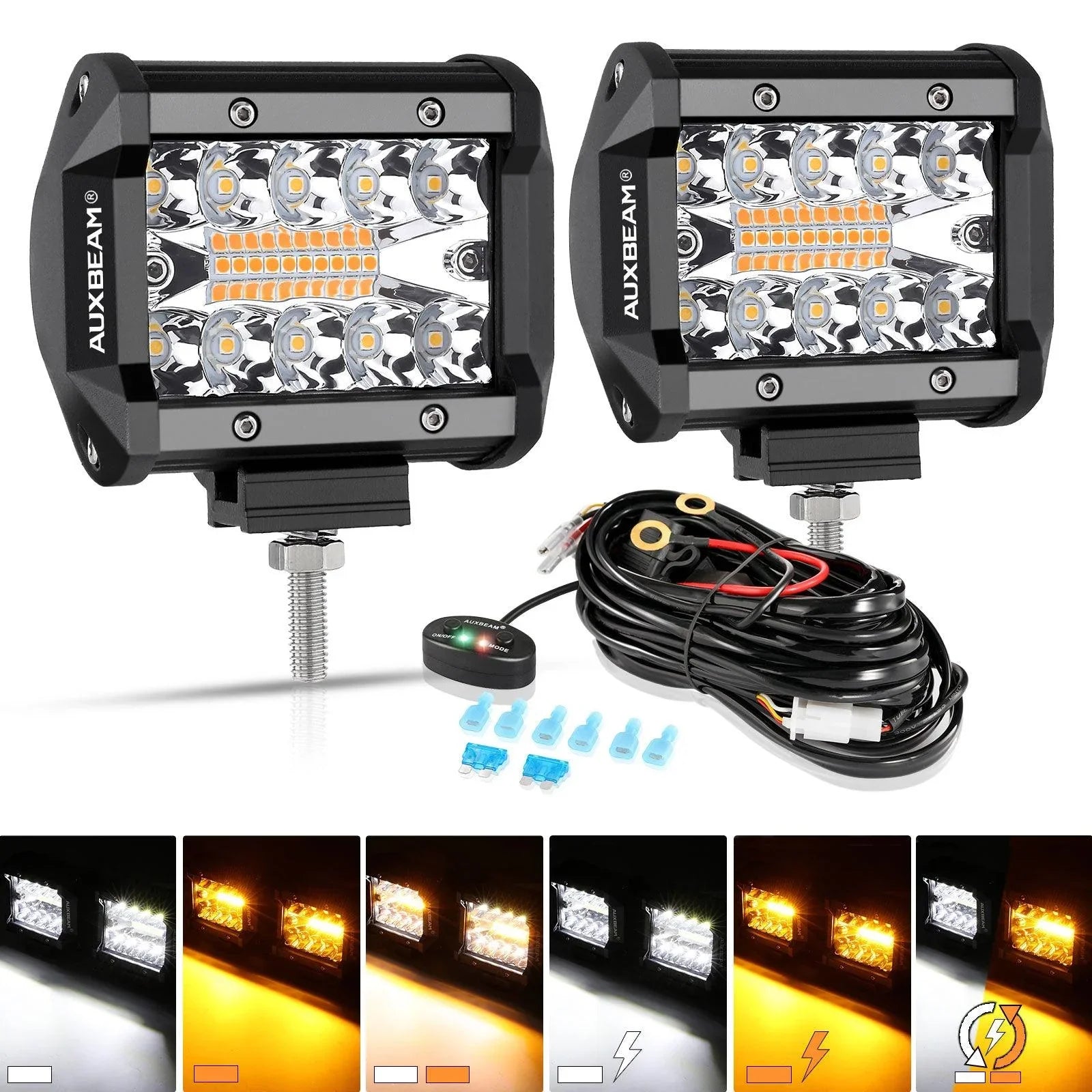 (2pcs/set) 4 inch 6 Modes blanc&orange LED Working Light LED Pods avec Wiring Harness pour SUV ATV UTV Trucks Pickup Boat