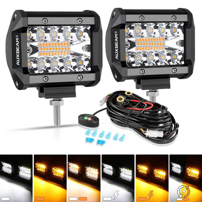 Lot de 2 4″ 6 modes blanc&orange feu LED de travail projecteurs LED compacts avec faisceau électrique pour SUV ATV UTV