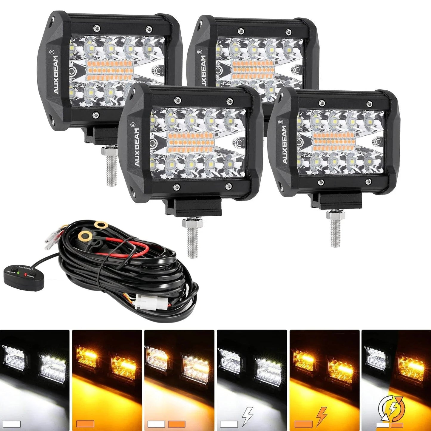 (2pcs/set) 4 inch 6 Modes blanc&orange LED Working Light LED Pods avec Wiring Harness pour SUV ATV UTV Trucks Pickup Boat –…