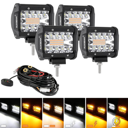 Lot de 2 4″ 6 modes blanc&orange feu LED de travail projecteurs LED compacts avec faisceau électrique pour SUV ATV UTV
