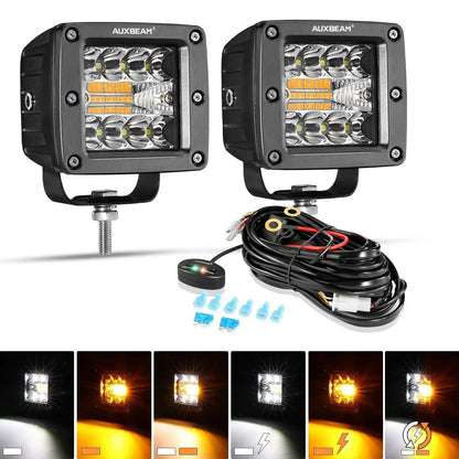 Lot de 2 3″ 6 modes blanc&orange LED carré éclairage Pod feux de travail avec faisceau électrique pour SUV ATV UTV camions