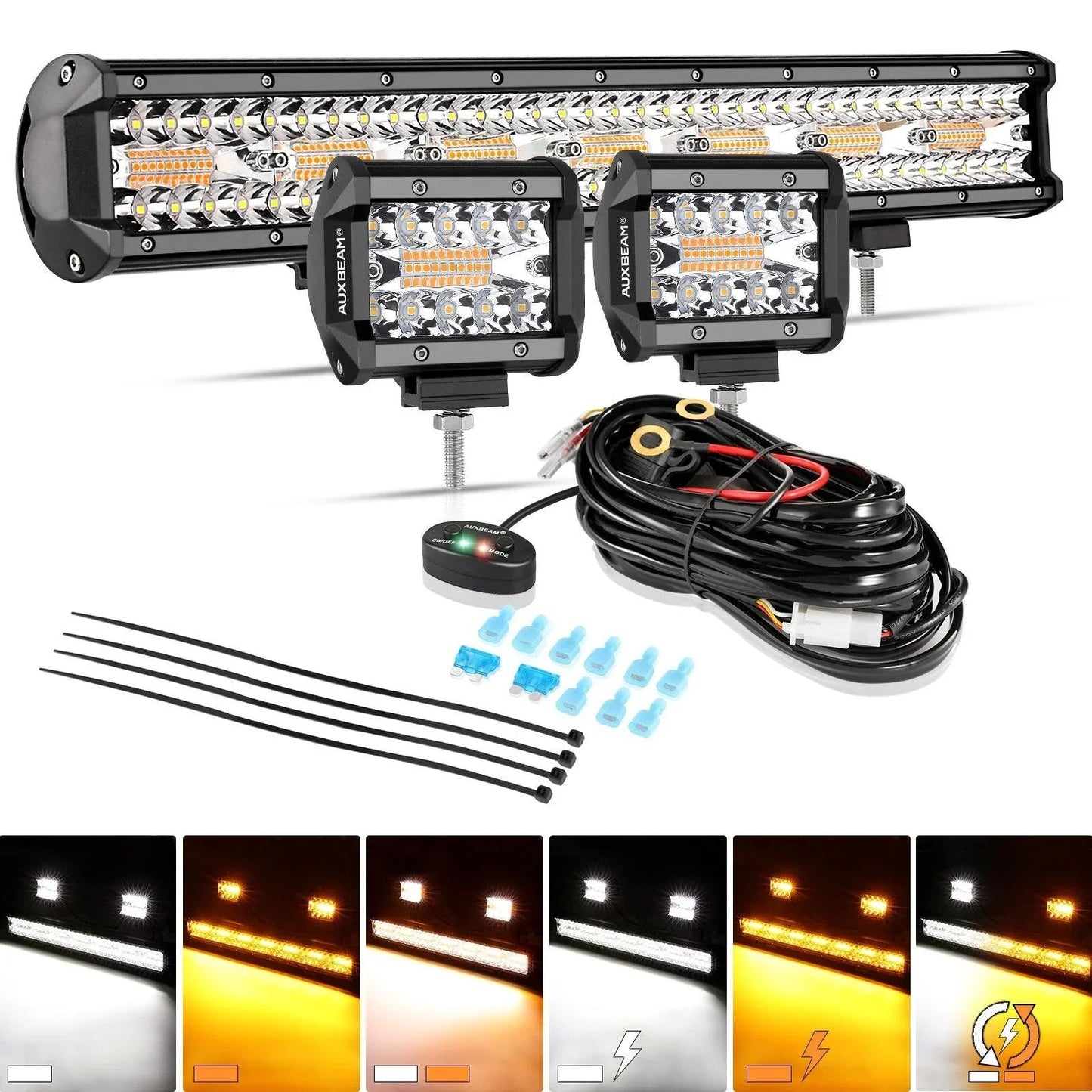6 Modes série 3 Inch/4Inch/7Inch/12Inch/20Inch blanc&orange Barres LED – vue 25