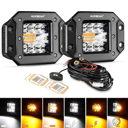 Lot de 2 3″ 6 modes blanc&orange LED carré éclairage Pod feux de travail avec faisceau électrique pour SUV ATV UTV camions