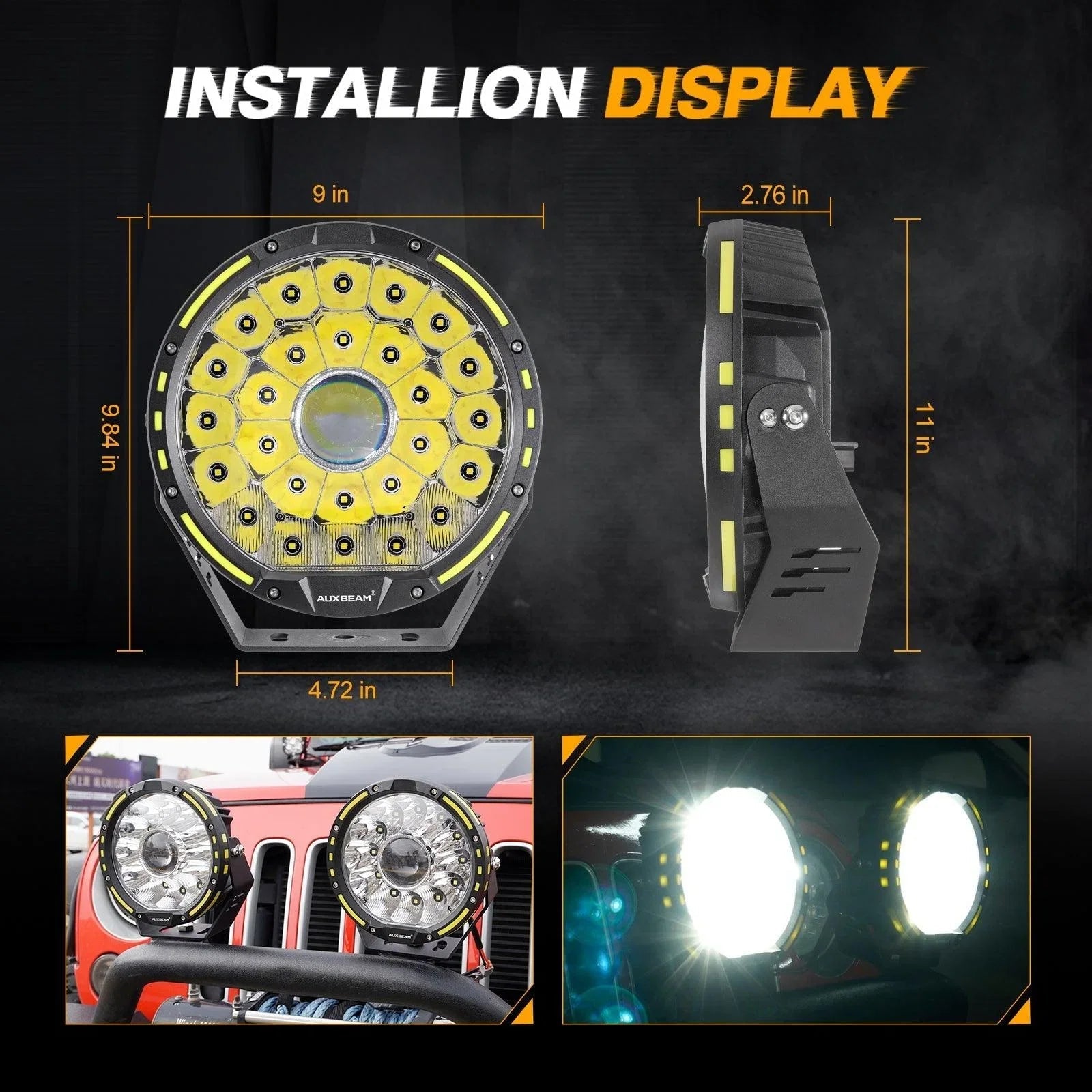 (2pcs/set) 9 INCH 270W 37776LM 360-PRO série Custom Lens LED Driving Lights+orange/noir Covers(Optional) pour pour Ford F150…