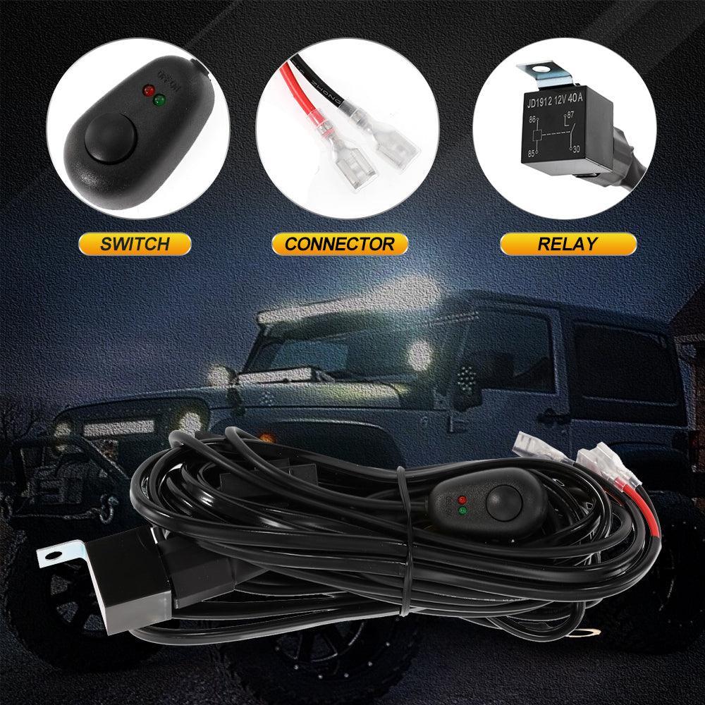 (2 Leads 16AWG) Barres LED Wiring Harness Kit avec Fuse 12V 40A Relay ON/OFF Switch – vue 4