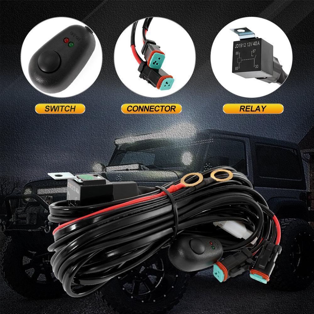 (2 Leads 16AWG) DT Connector Barres LED Wiring Harness Kit avec Fuse 12V 40A Relay ON/OFF Switch – vue 4