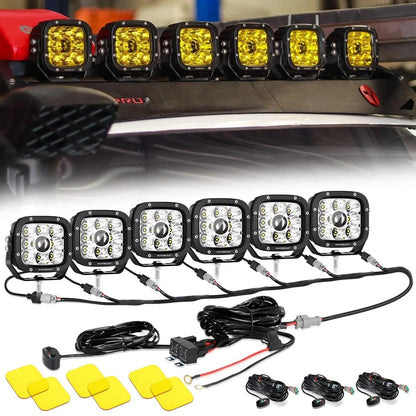 6Pcs 5 pouces 110W blanc/orange LED Pods Lights avec Power Harness – vue 18 – NOVADOMIO