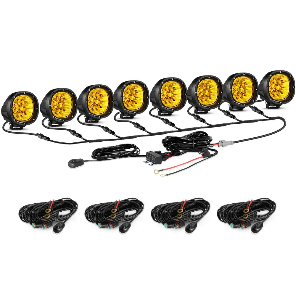 P4 série | 4 Inch 90W 9000LM Round LED Driving Lights Flood orange Pod Lights – vue 22
