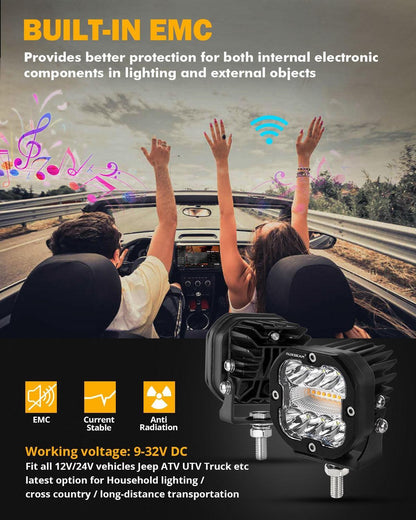3″ 96 W 9 600 lm projecteurs LED compacts 6 modes feu LED longue portée avec montant A support de montage pour Ford Bronco