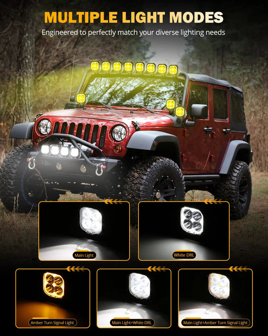 Couleur Play série 3″ 100 W Spot Projecteurs LED compacts tout-terrain avec blanc DRL & feux clignotants orange – vue 2