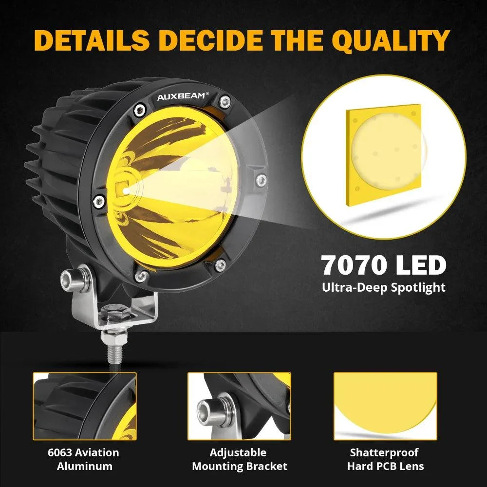 C4 série | 4 Inch 100W Spot Round LED Pods orange LED Driving Lights – vue 3