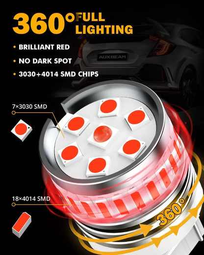 T20 7443 7440 Ampoules LED pour feux stop et arrière 11W 4000LM rouge B1 série – 2 ampoules – vue 4 – NOVADOMIO