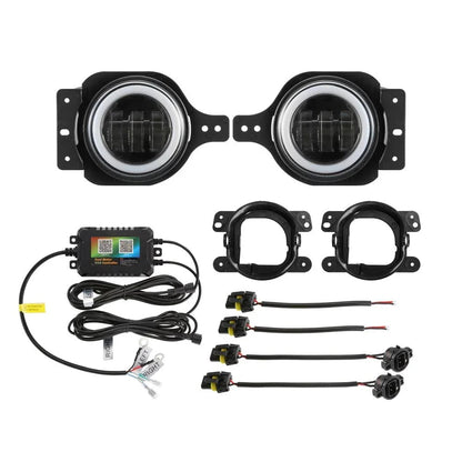 Upgraded 4″ LED antibrouillards avec RGB anneau Halo & clignotant, Bluetooth commande pour Jeep Wrangler JK/JL 2018–2024