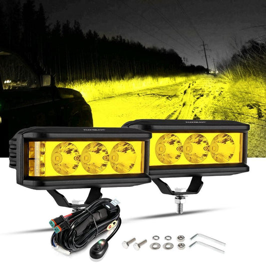R5 série | 5 Inch 68W orange Square Side Shooter faisceau longue portée Projecteurs LED compacts Barres LED