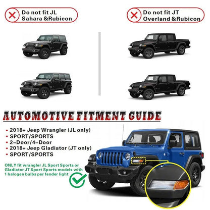 Upgraded extensions d’ailes feux, LED séquentiel clignotant clignotant avec DRL Jeep Wrangler JL Sport/Sports JT Sport/Sports