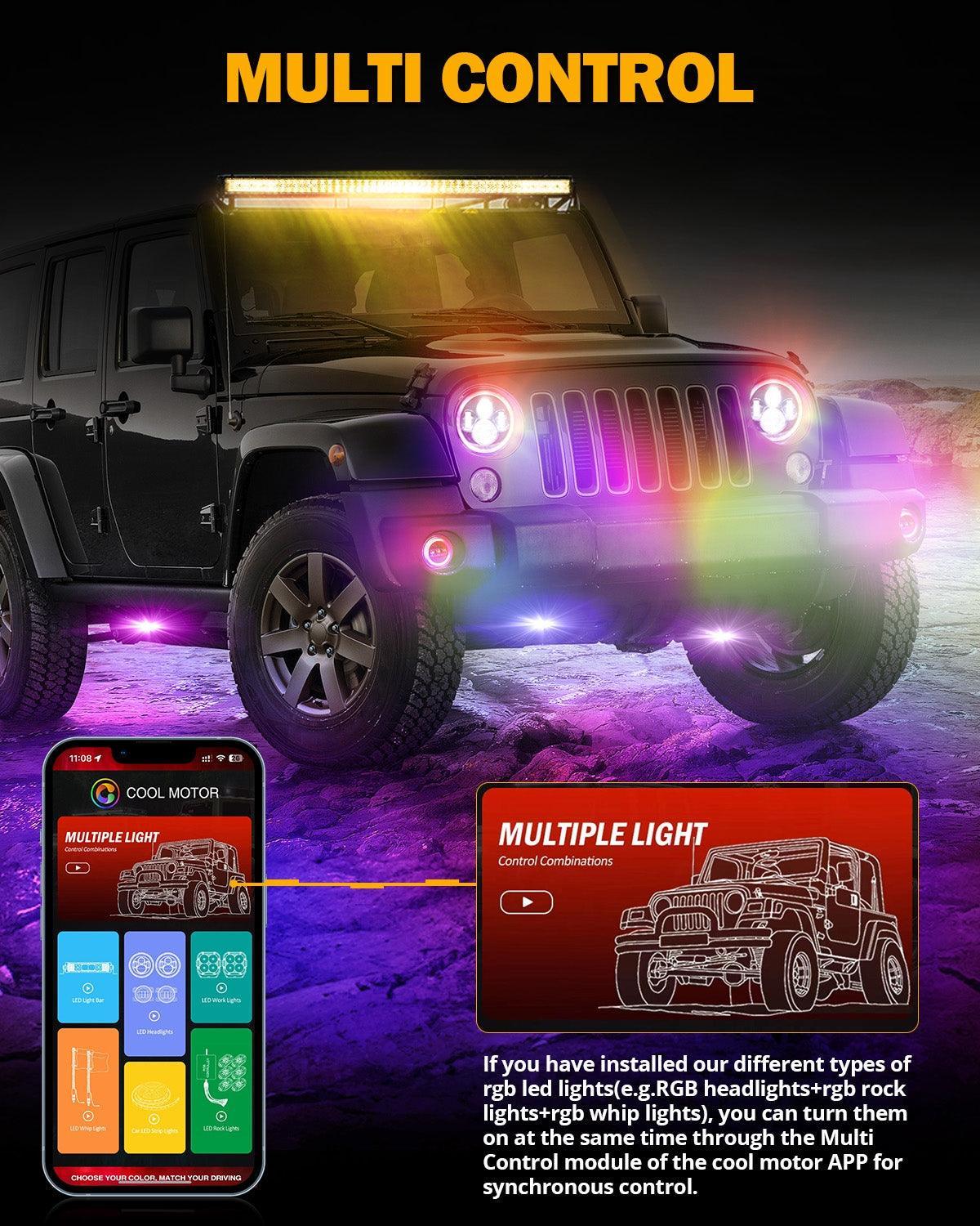 Upgraded RGB 7 Inch Headlights + 4 Inch Fog Lights Combo pour Jeep Wrangler JK avec APP Control – vue 6