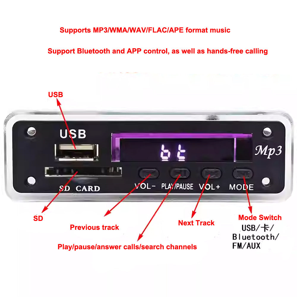 Module de carte de décodage MP3 5 V 12 V, carte de décodage FM / USB / Audio (emplacement pour carte SD) – vue 3