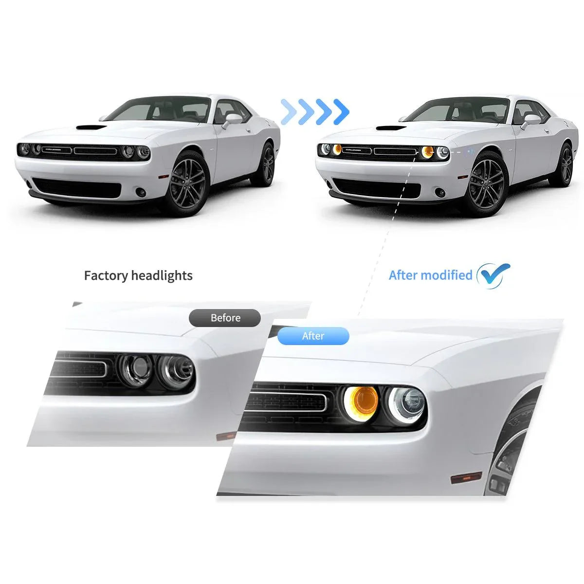 LED bloc optique avant Dual Beam Projector noir pour 2015-2023 Dodge Challenger 3th Gen Facelifted – vue 7