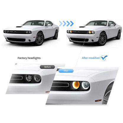 LED bloc optique avant projecteur double faisceau noir pour 2015–2023 Dodge Challenger 3th Gen Facelifted – vue 7 – NOVADOMIO