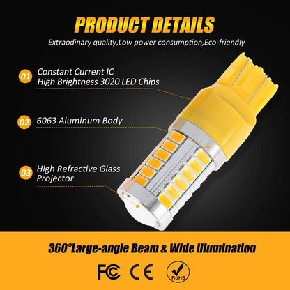 T20 7443 7440 LED clignotant Light Rear/Front, Side Maker Light 20W 4000LM 3500K orange 33LED série – 2 ampoules – vue 5