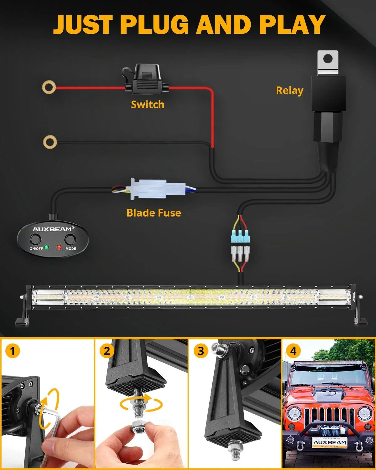 6 Modes série 42 Inch blanc&orange Straight Off Road Barres LED – vue 6
