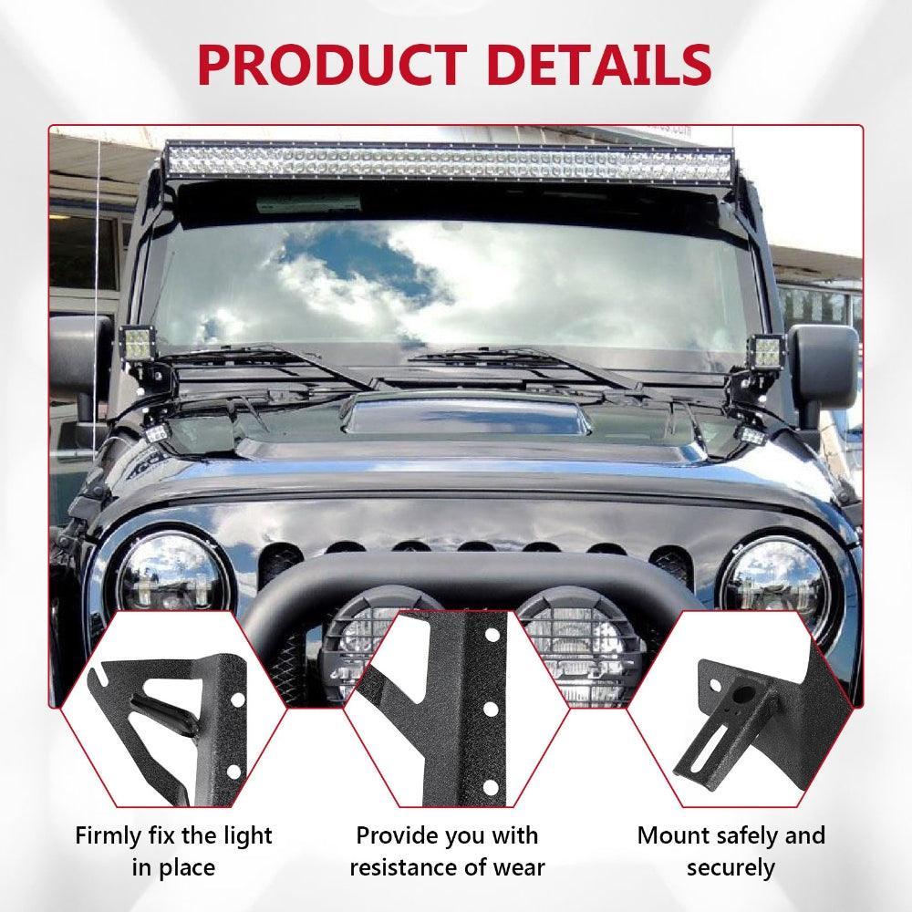 52" Straight Barres lumineuses 2 IN 1 Design Windshield Mounting Brackets pour 2007-2017 Jeep Wrangler JK – vue 6