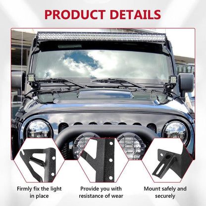 52″ droit Barres lumineuses conception 2-en-1 pare-brise supports de montage pour 2007–2017 Jeep Wrangler JK – vue 6