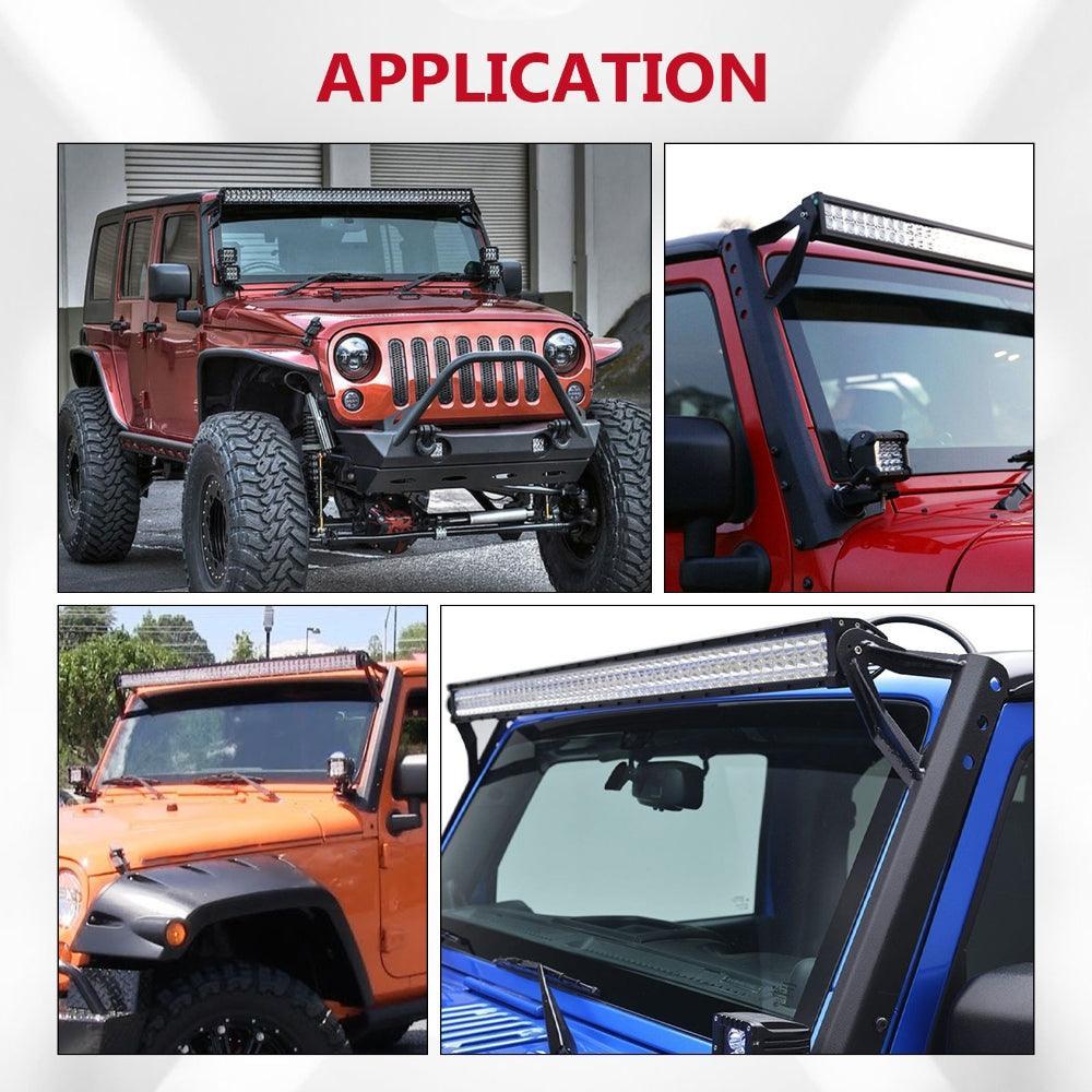 52" Straight Barres lumineuses 2 IN 1 Design Windshield Mounting Brackets pour 2007-2017 Jeep Wrangler JK – vue 7