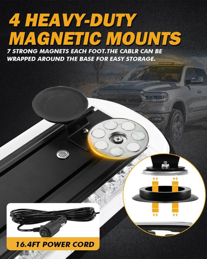 21.5″ stroboscopique de toit Barres lumineuses, 20 modes de flash fixation magnétique feux de signalisation d’urgence – vue 5