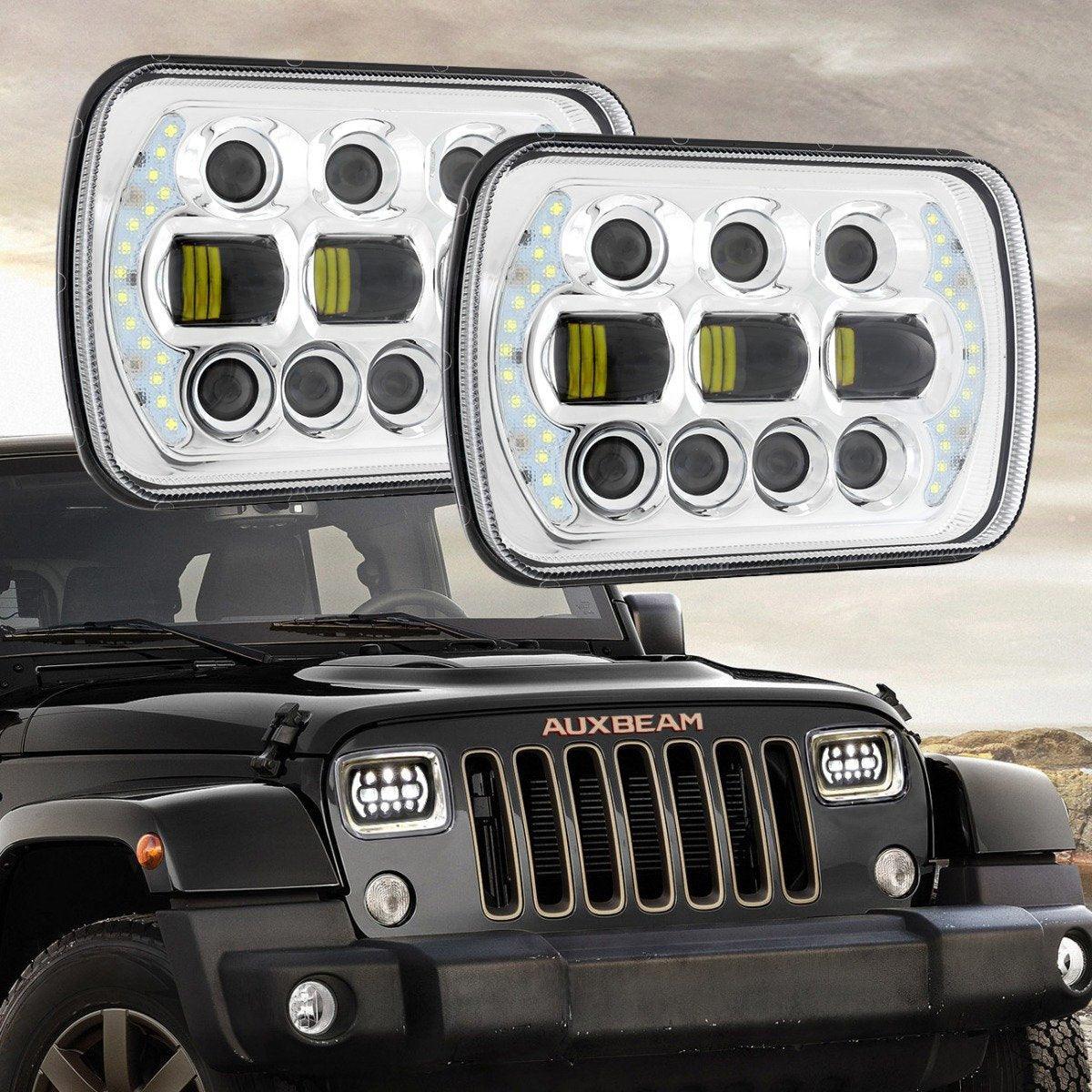(2pcs/set) 130W 7x6 LED Headlight avec DRL pour Jeep Wrangler YJ XJ MJ/ Ford/ Savana/ Trucks (noir/Chrome) – vue 9