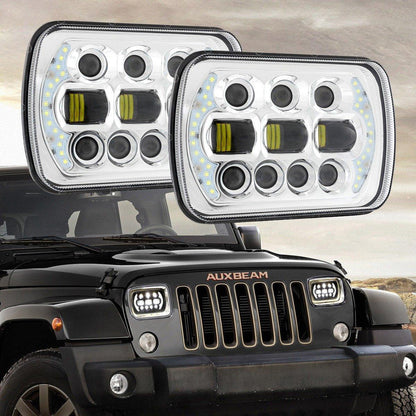 Lot de 2 130 W 7×6 LED phare avec DRL pour Jeep Wrangler YJ XJ MJ/ Ford/ Savana/ camions (noir/chromé) – vue 9 – NOVADOMIO