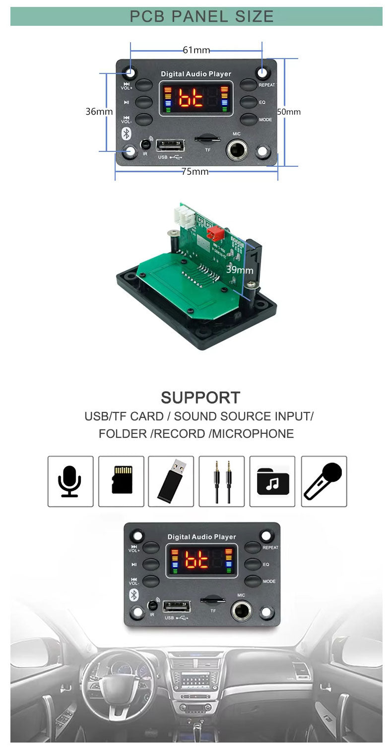 D136BT Bluetooth lecteur MP3 haut-parleur module MP3 carte décodeur avec Microphone – vue 7