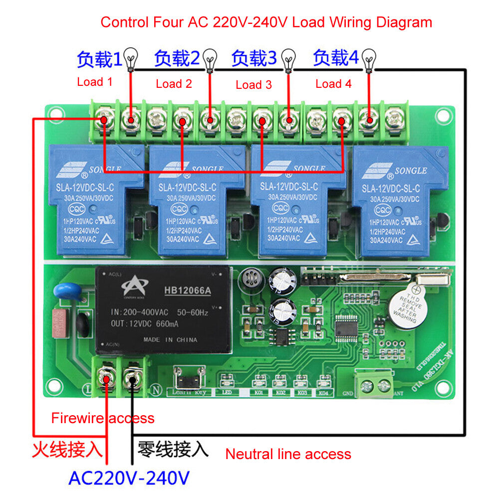 30 A Type d'apprentissage 220-380 V commutateur de télécommande à 4 voies télécommande sans fil – vue 4