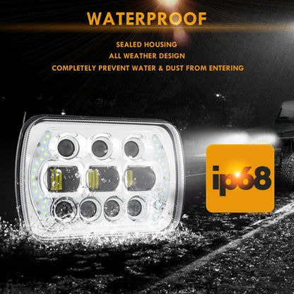 Lot de 2 130 W 7×6 LED phare avec DRL pour Jeep Wrangler YJ XJ MJ/ Ford/ Savana/ camions (noir/chromé) – vue 8 – NOVADOMIO
