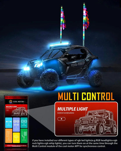 New 3.8FT LED RGB fouets LED avec clignotant & feu stop, Bluetooth APP/ télécommande – vue 7 – NOVADOMIO