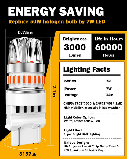 T25 3157 3156 Ampoules LED pour feux stop et arrière 14W 6000LM sans erreur CAN-bus rouge Y2 série – 2 ampoules – vue 5