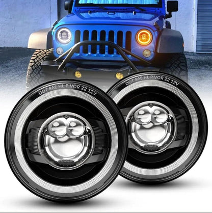 7″ phares LED Halo feux clignotants orange avec DRL feux de route/croisement pour Jeep Wrangler JK JKU TJ LJ Ford GMC
