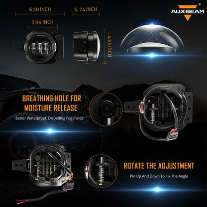 9″ rond 100 W phares LED avec DRL & 4″ 30 W LED antibrouillards pour 2018–2022 Jeep Wrangler JL, 2019–2022 Gladiator JT – vue