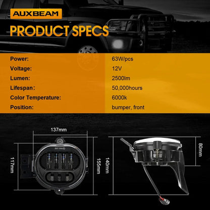Lot de 2 63 W noir LED antibrouillard pour Dodge Durango Dodge Ram 1500/2500/3500 homologation DOT – vue 7 – NOVADOMIO