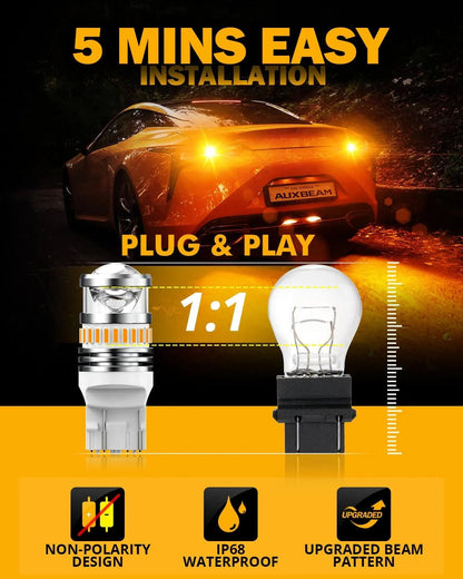 T20 7443 7440 Ampoules LED pour clignotants avant/arrière et feux latéraux 11W 4000LM 3500K orange B1 série – 2 ampoules