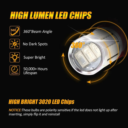 T25 3157 3156 Ampoules LED pour feux stop et arrière 20W 4000LM rouge 33LED série – 2 ampoules – vue 4 – NOVADOMIO