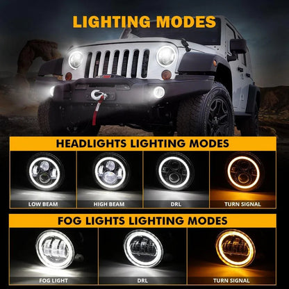 7″ phares LED+4″ LED antibrouillards kit avec Halo DRL clignotant High feux de croisement pour Jeep Wrangler JK JKU TJ LJ